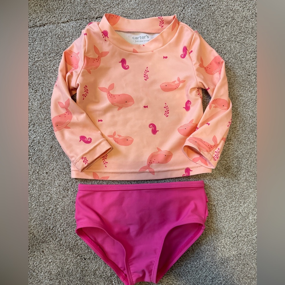 Whale Print Kids Swim Set - Pink